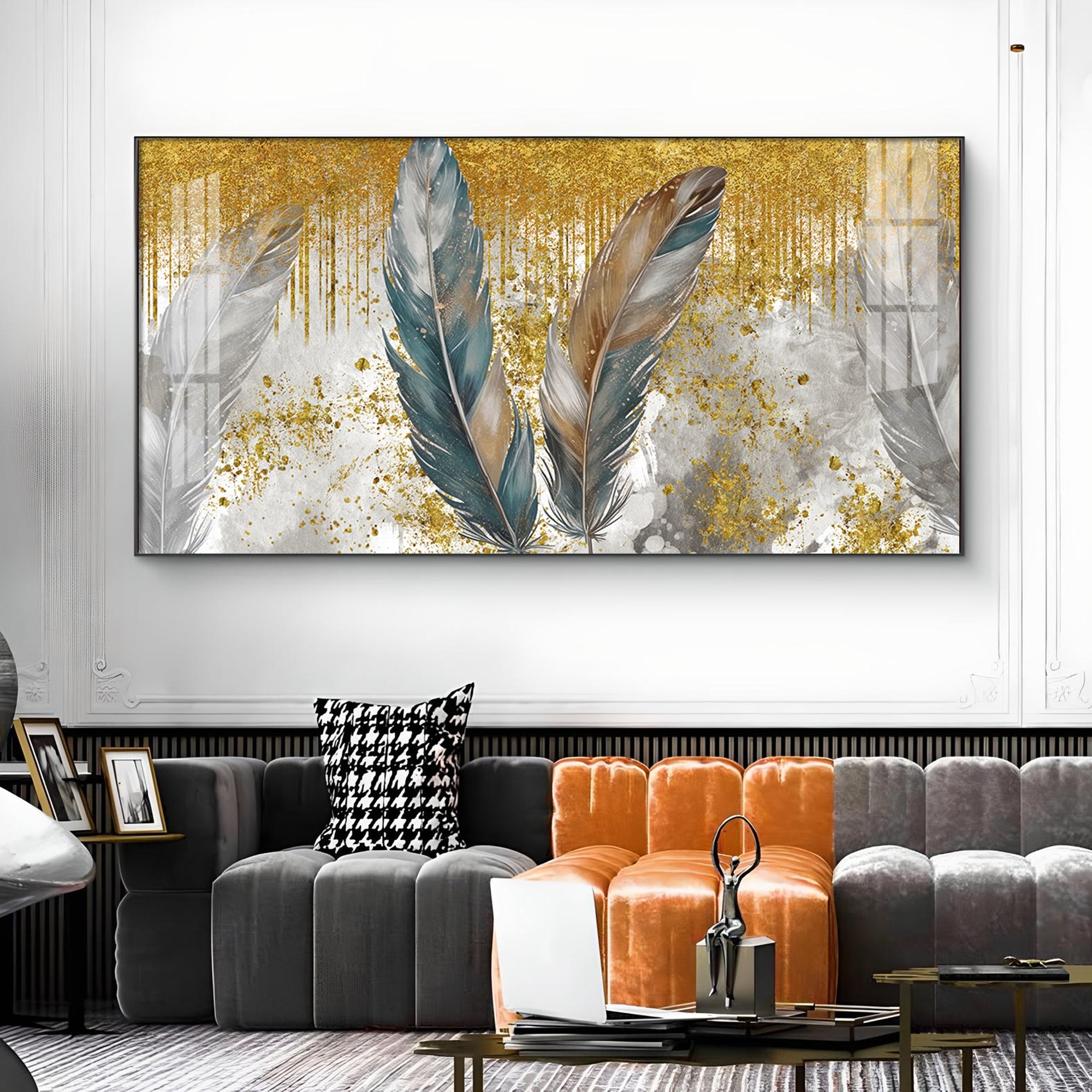Feather HCmony Glass Finish Horizontal Wall Art