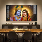 Sri Radhe Krishna Loving CHCm Glass Finish Horizontal Wall Art