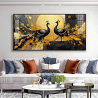 Abstract Two Peacock Looking Each Other Glass Finish Horizontal Wall Art