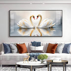 Two White Swan Glass Finish Horizontal Wall Art
