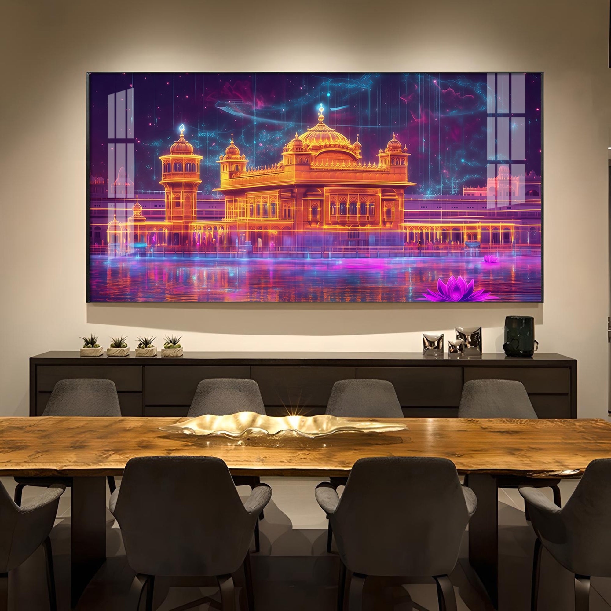 Sri HCmandir Sahib Glass Finish Horizontal Wall Art
