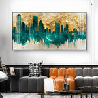 Golden Urban Vista Glass Finish Horizontal Wall Art