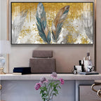 Feather HCmony Glass Finish Horizontal Wall Art
