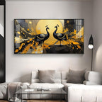 Abstract Two Peacock Looking Each Other Glass Finish Horizontal Wall Art