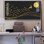 Fish Deer And Moon Glass Finish Horizontal Wall Art
