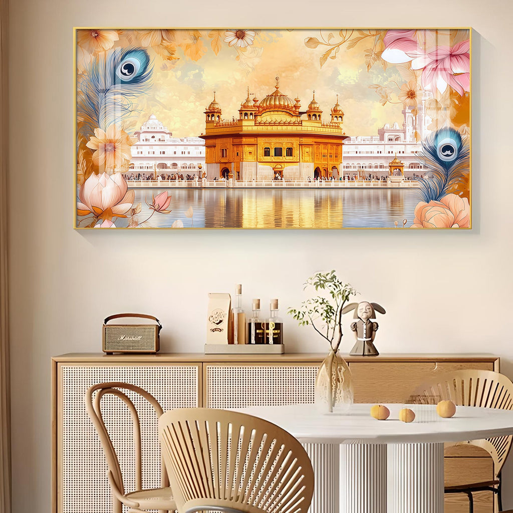Golden Temple Glass Finish Horizontal Wall Art