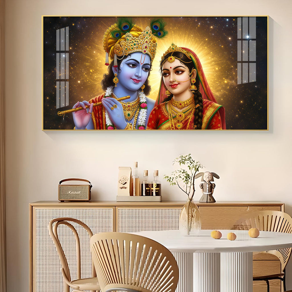 Sri Radhe Krishna Loving CHCm Glass Finish Horizontal Wall Art