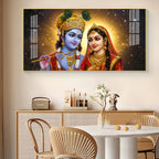 Sri Radhe Krishna Loving CHCm Glass Finish Horizontal Wall Art
