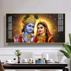 Sri Radhe Krishna Loving CHCm Glass Finish Horizontal Wall Art