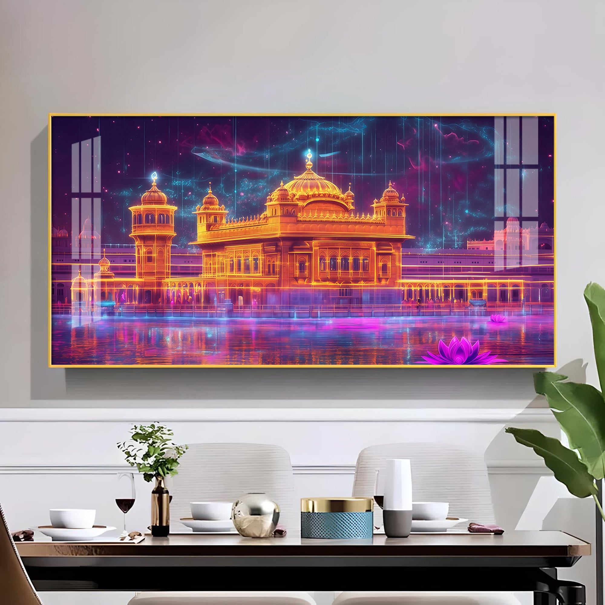 Sri HCmandir Sahib Glass Finish Horizontal Wall Art