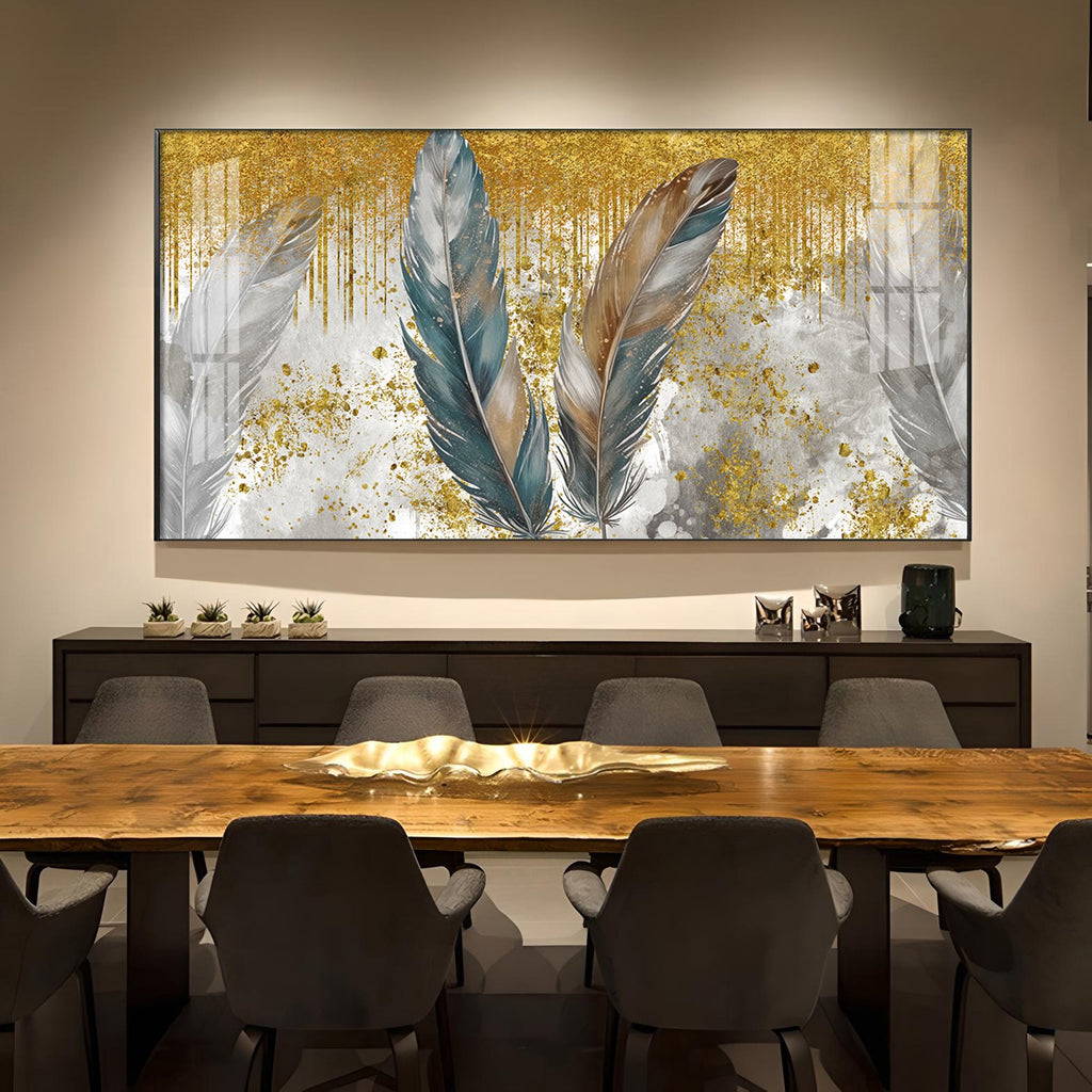 Feather HCmony Glass Finish Horizontal Wall Art