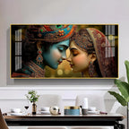 Beauty Couple Radha Krishna Glass Finish Horizontal Wall Art
