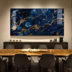 Golden Wavy Lines Glass Finish Horizontal Wall Art