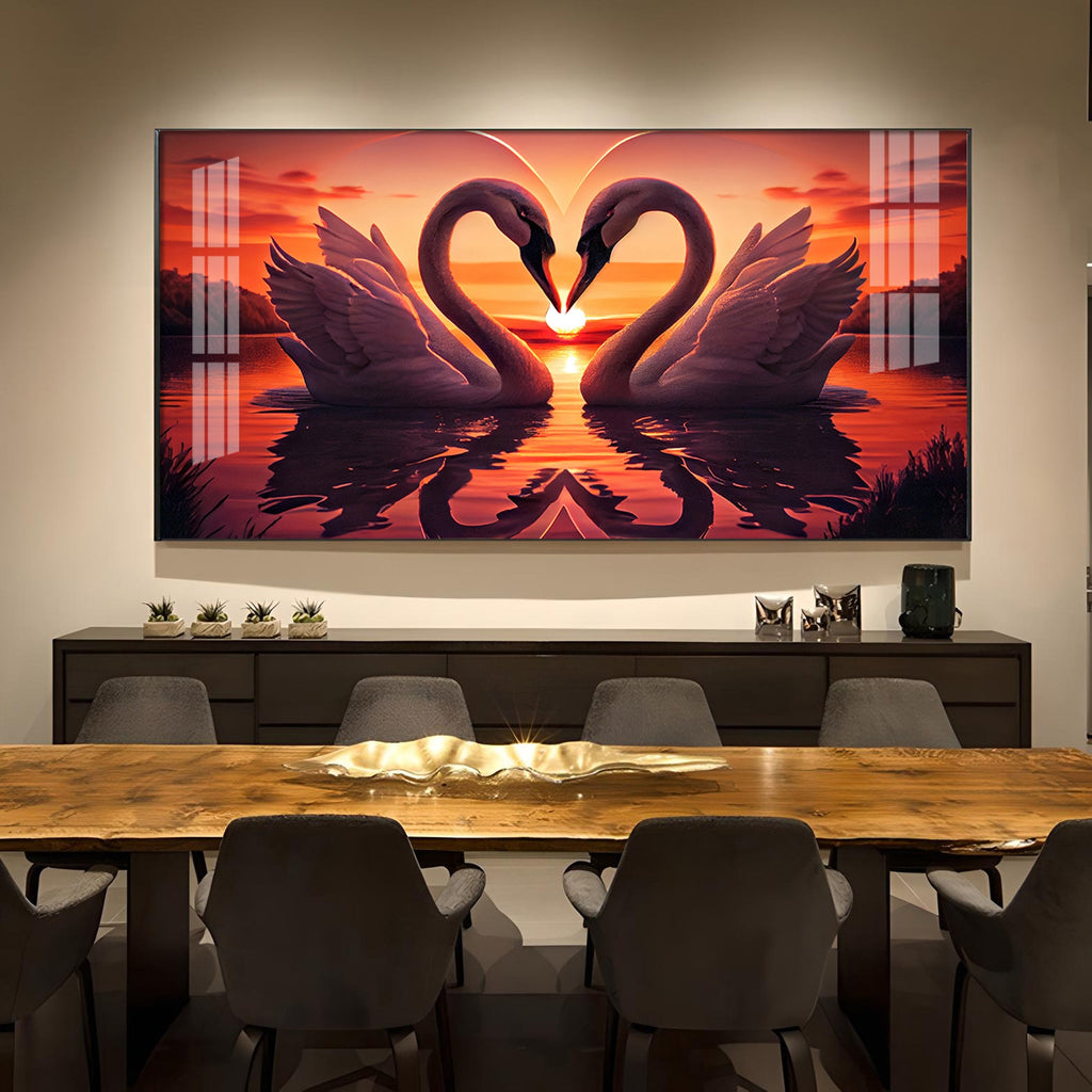 Swan In Vibrant Affection Glass Finish Horizontal Wall Art