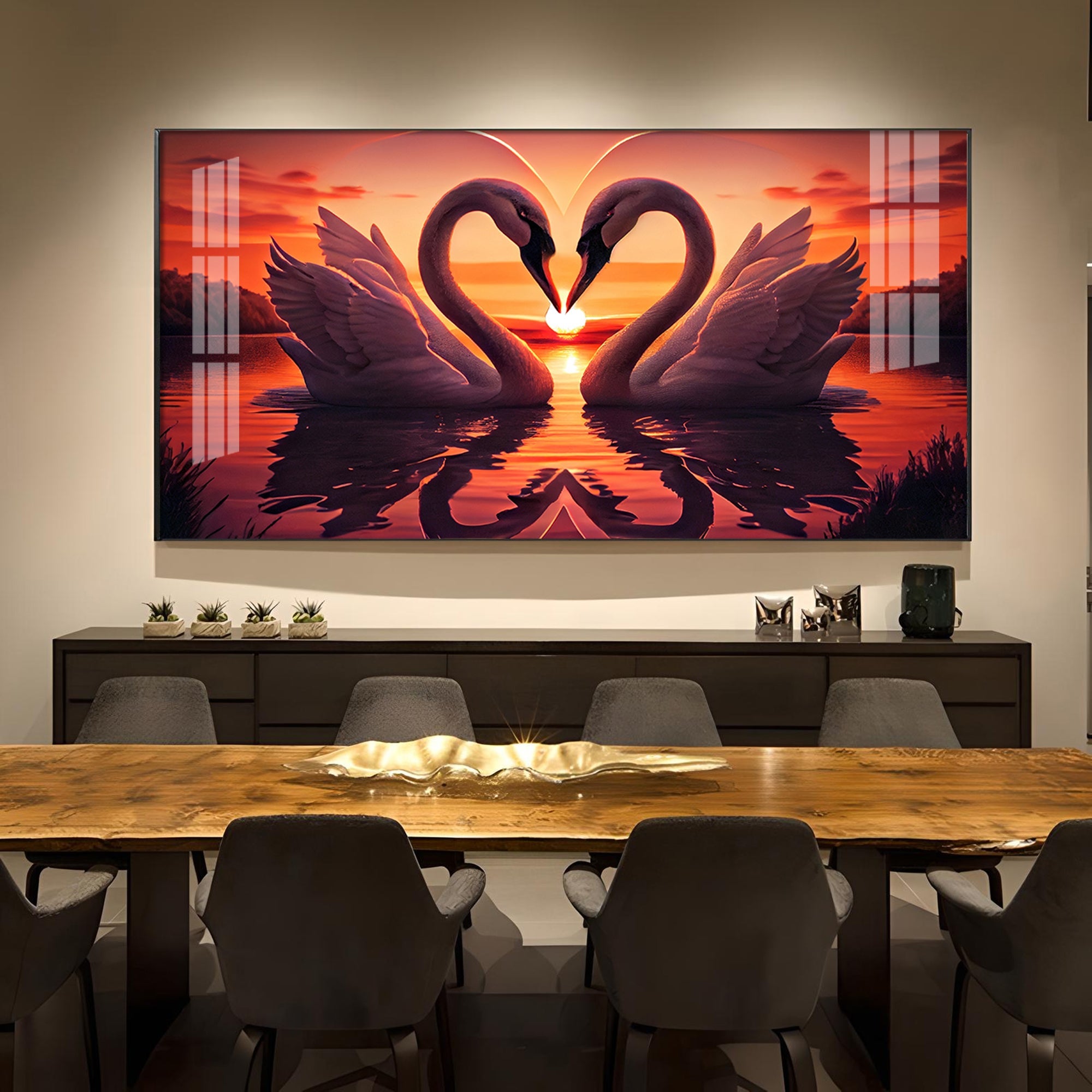 Swan In Vibrant Affection Glass Finish Horizontal Wall Art