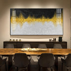 Abstract Marble Golden Black Glass Finish Horizontal Wall Art