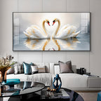 Two White Swan Glass Finish Horizontal Wall Art