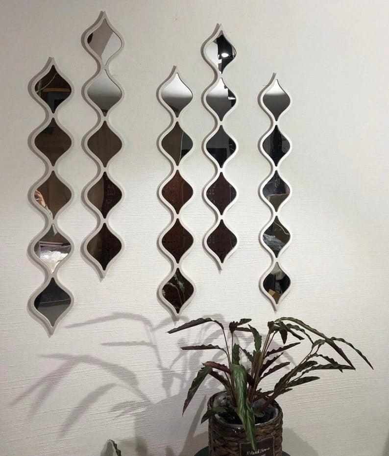 Classic Decorative Water Drop Mirror Strips with Silver Wooden Finish - Decor Mantra 