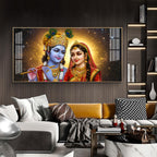 Sri Radhe Krishna Loving CHCm Glass Finish Horizontal Wall Art