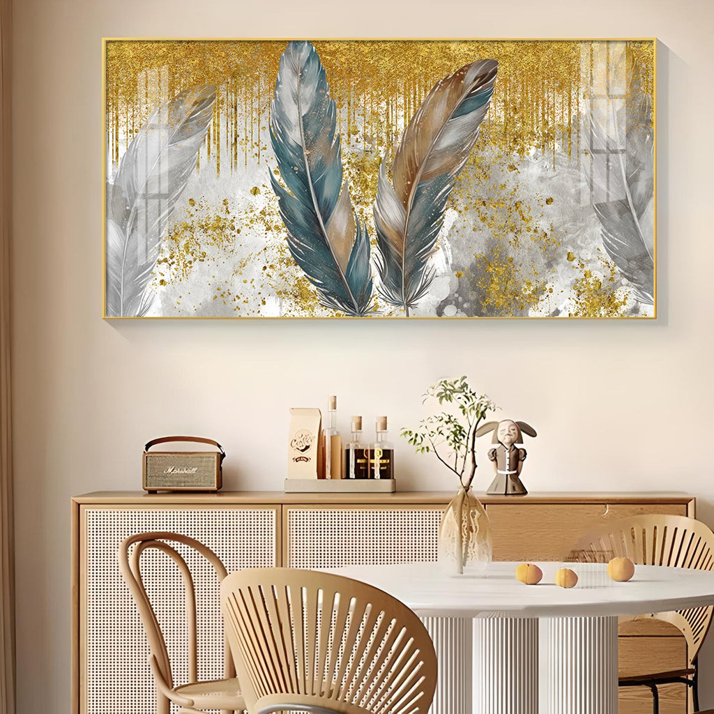 Feather HCmony Glass Finish Horizontal Wall Art