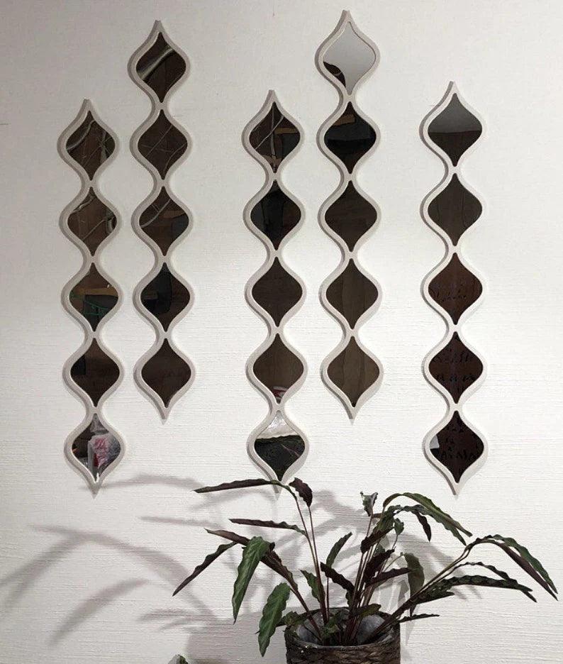 Classic Decorative Water Drop Mirror Strips with Silver Wooden Finish - Decor Mantra 