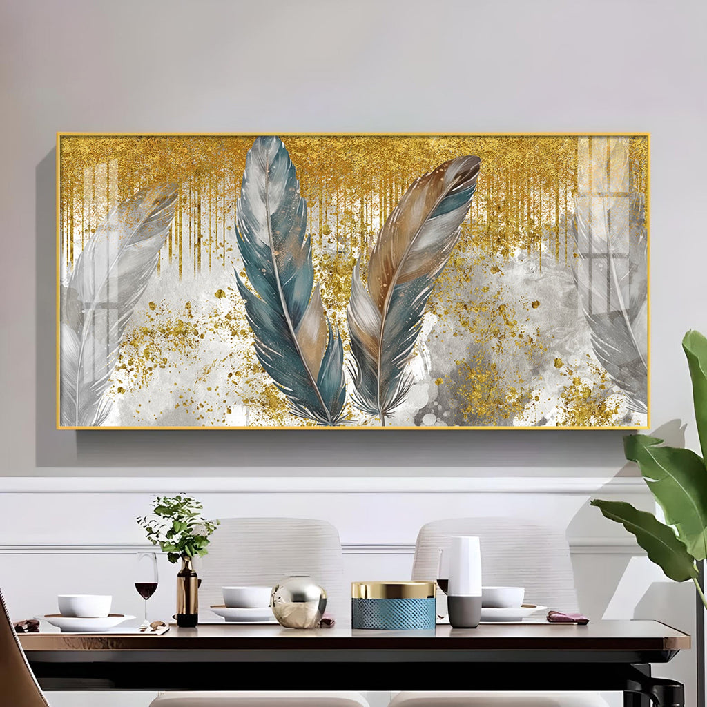 Feather HCmony Glass Finish Horizontal Wall Art