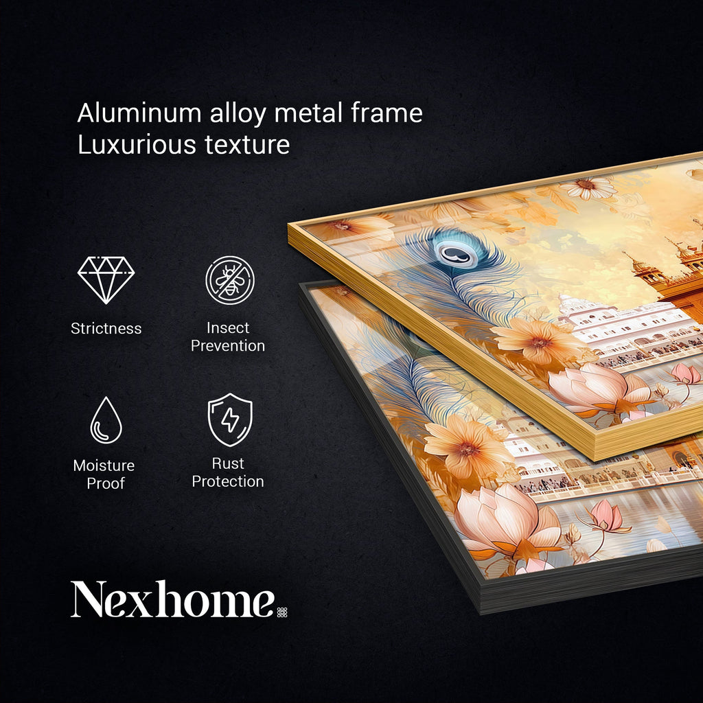 Golden Temple Glass Finish Horizontal Wall Art