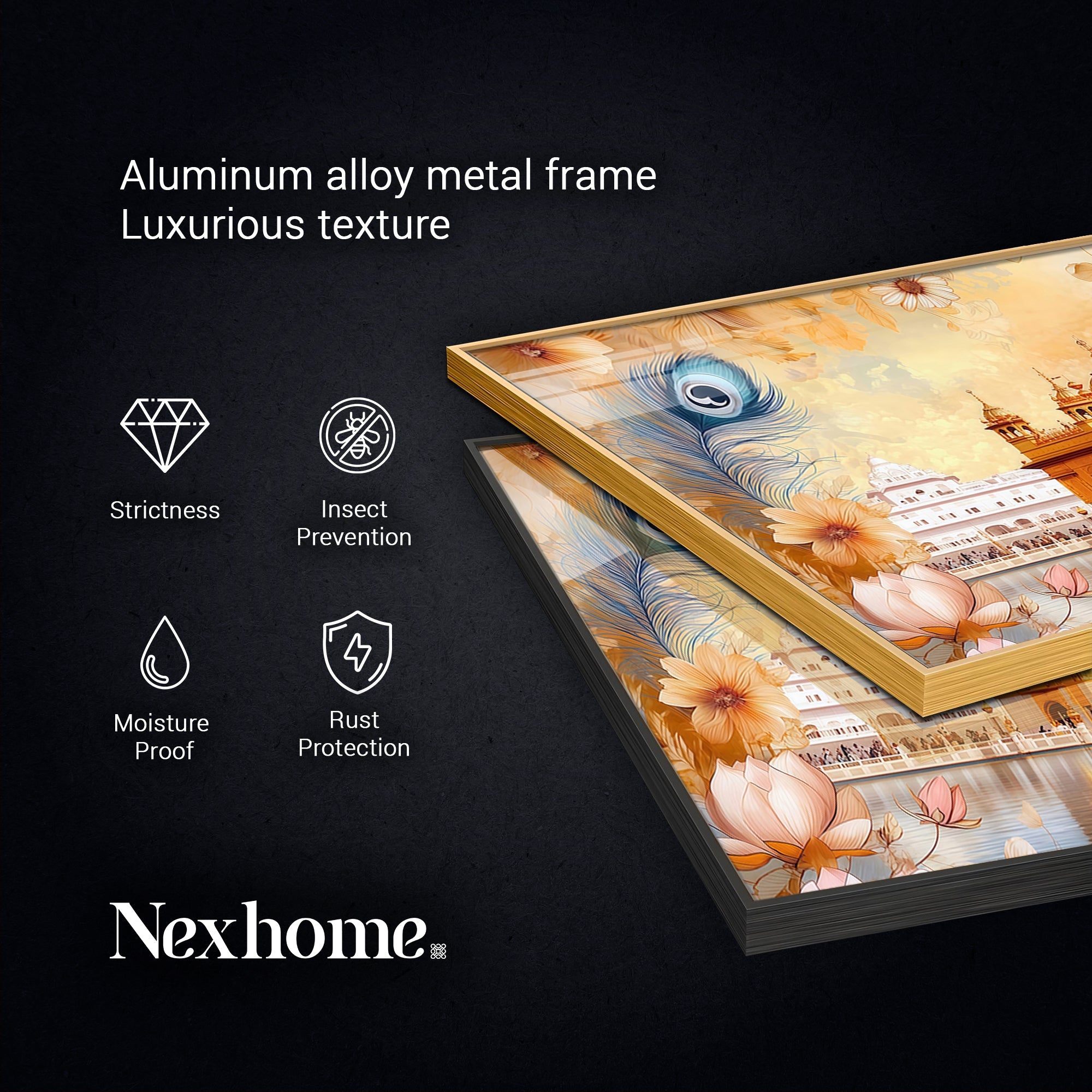 Golden Temple Glass Finish Horizontal Wall Art