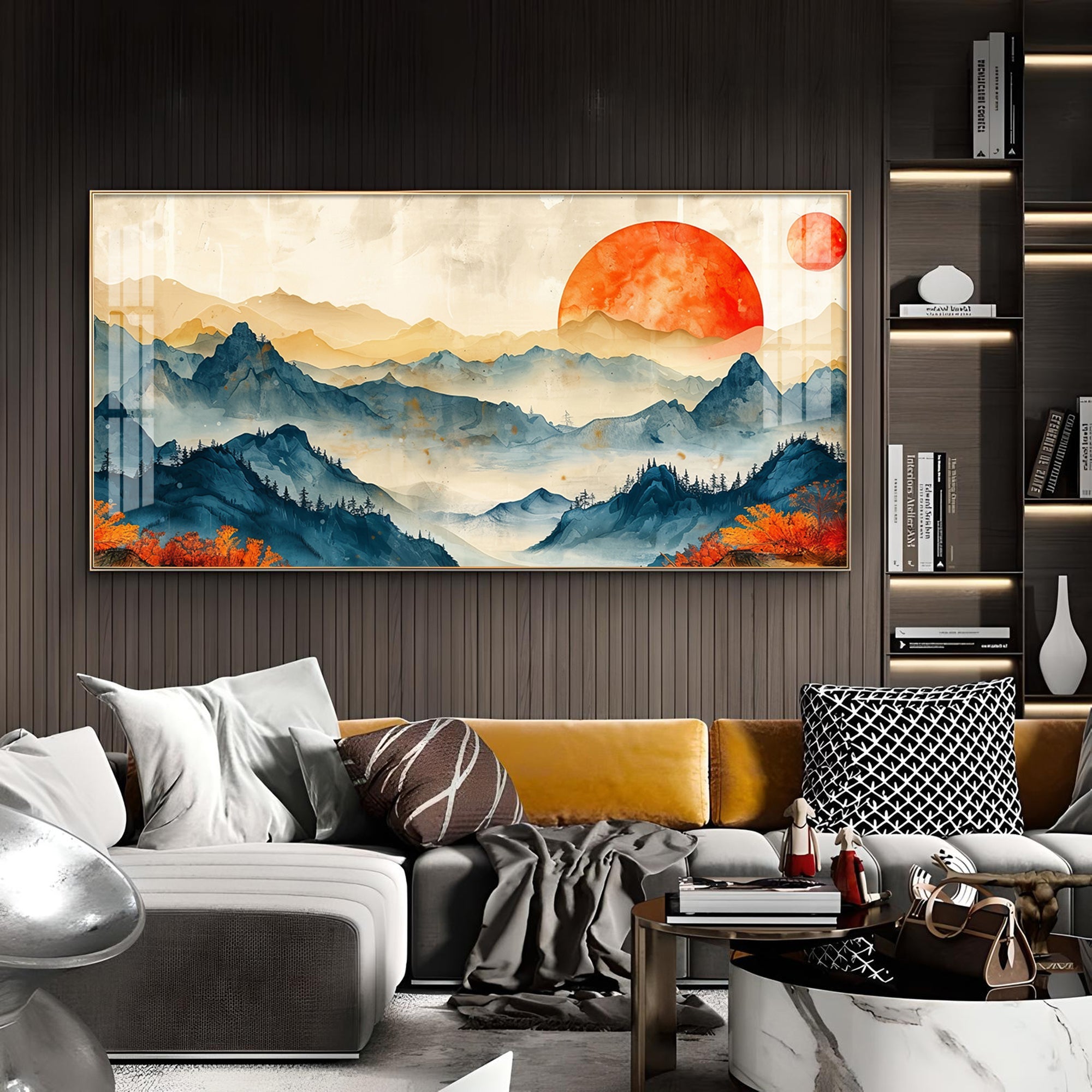 Sunrise In Mountains Glass Finish Horizontal Wall Art