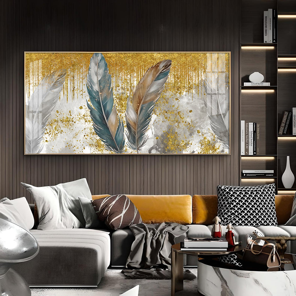 Feather HCmony Glass Finish Horizontal Wall Art