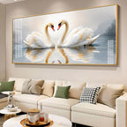 Two White Swan Glass Finish Horizontal Wall Art
