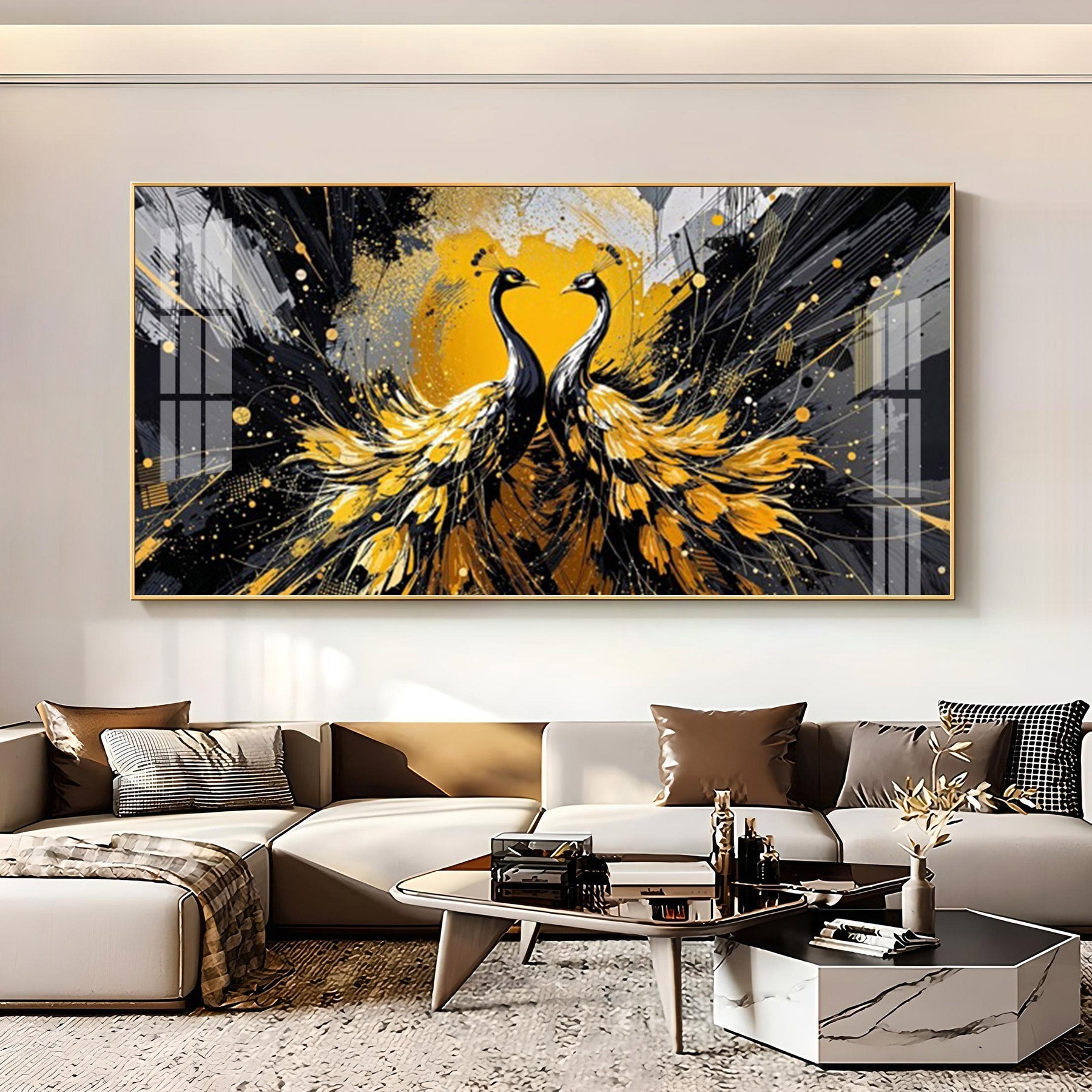 Beautiful Two Mayura Glass Finish Horizontal Wall Art