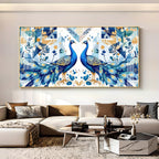 Two Peacock Looking Each Other Glass Finish Horizontal Wall Art