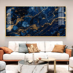 Golden Wavy Lines Glass Finish Horizontal Wall Art