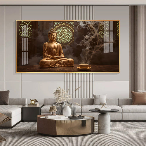 Buddha In Peace Glass Finish Horizontal Wall Art