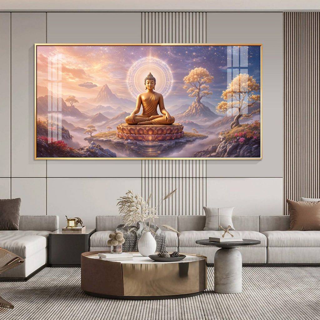 Morning Vibrance Buddha Glass Finish Horizontal Wall Art