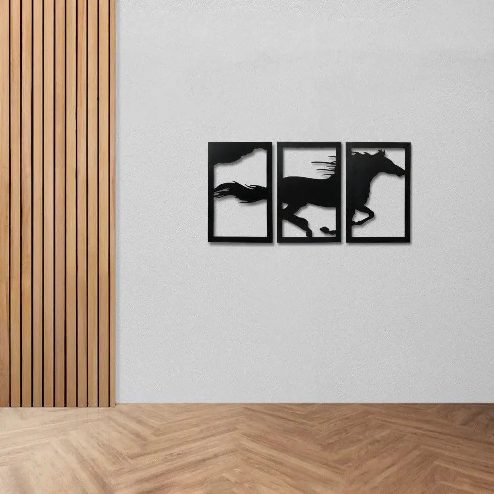 Running Horse MDF 3 Panel Hanging Wall Art - Decor Mantra 