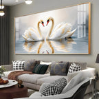 Two White Swan Glass Finish Horizontal Wall Art