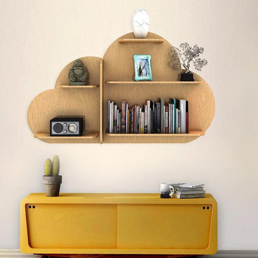 Cloud Shape Backlit Designer Wooden Wall Shelf / Book Shelf / Night Light, Light Oak Finish - Decor Mantra 