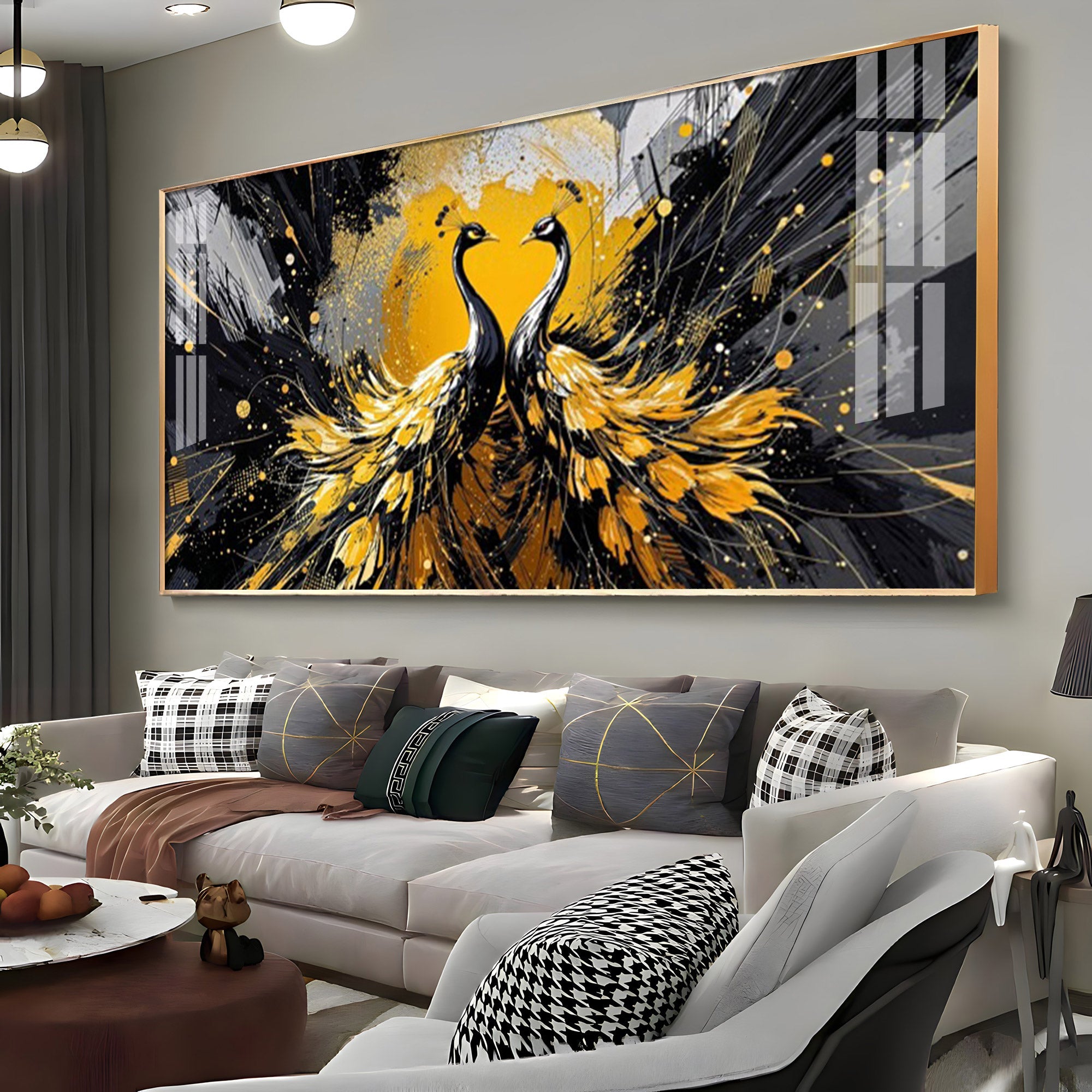 Beautiful Two Mayura Glass Finish Horizontal Wall Art