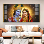 Sri Radhe Krishna Loving CHCm Glass Finish Horizontal Wall Art