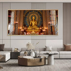 Buddha In Golden Incarnation Glass Finish Horizontal Wall Art