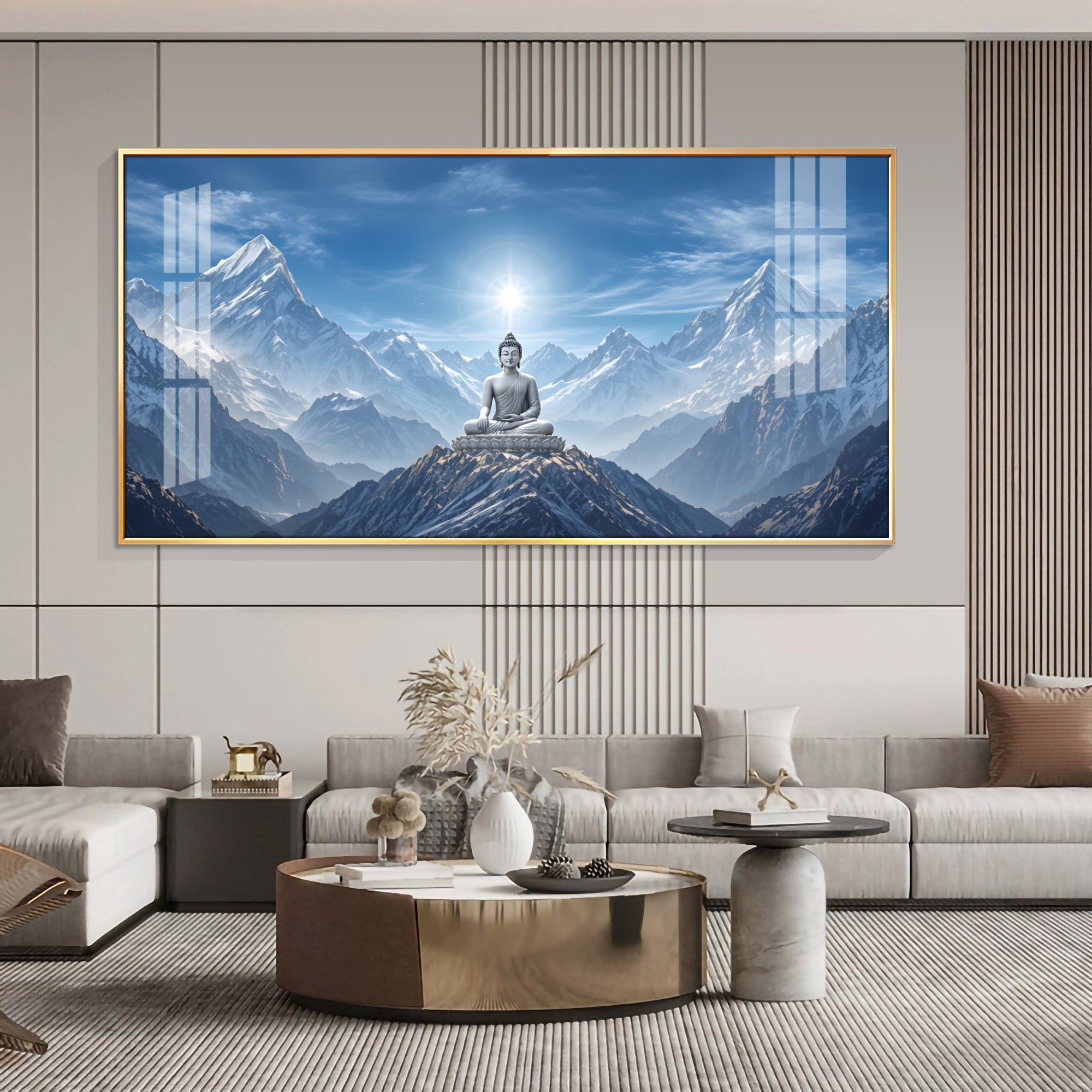 Sky Emembrance Buddha Glass Finish Horizontal Wall Art