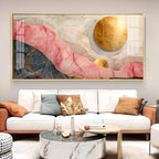 Pink and Gold Marble Stone Texture Glass Finish Horizontal Wall Art