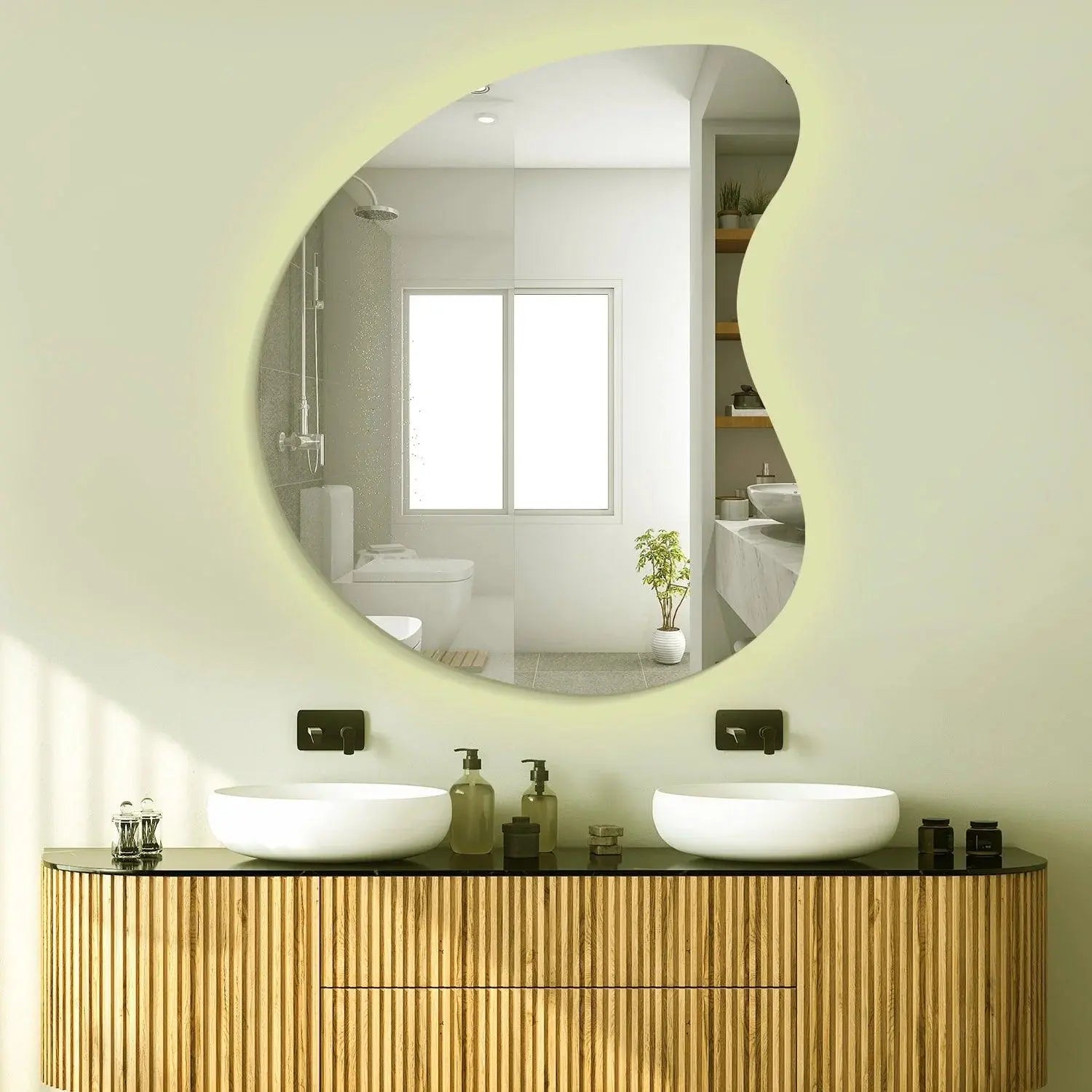 Designer Organic Shaped Wall Mirror with LED Light - Decor Mantra 