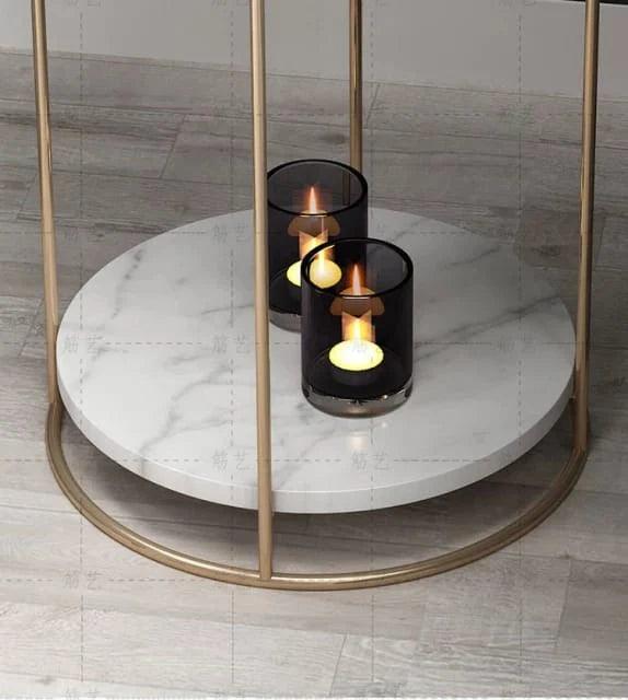 2 Tiered with Gold End Faux Marble Side Table - Decor Mantra 