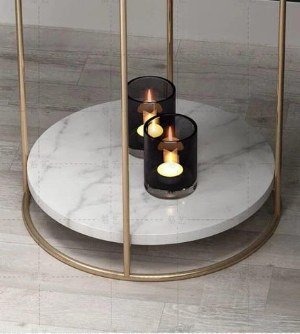 2 Tiered with Gold End Faux Marble Side Table - Decor Mantra 