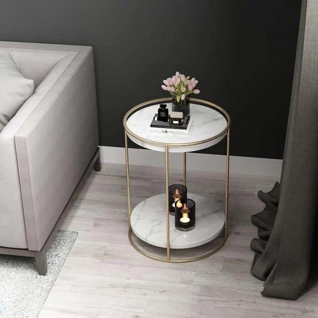 2 Tiered with Gold End Faux Marble Side Table - Decor Mantra 