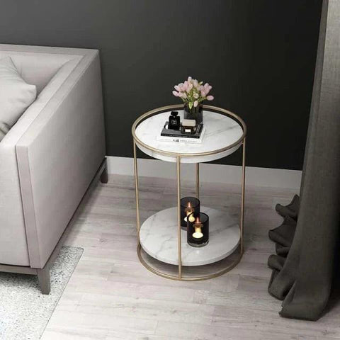 2 Tiered with Gold End Faux Marble Side Table - Decor Mantra 