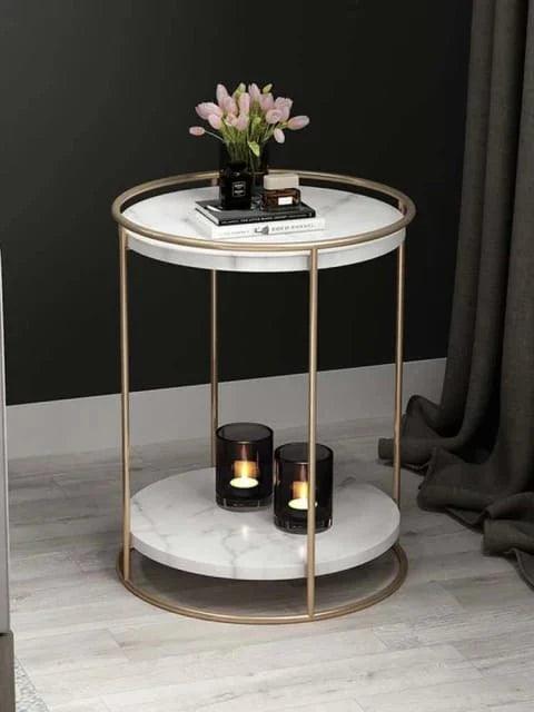 2 Tiered with Gold End Faux Marble Side Table - Decor Mantra 